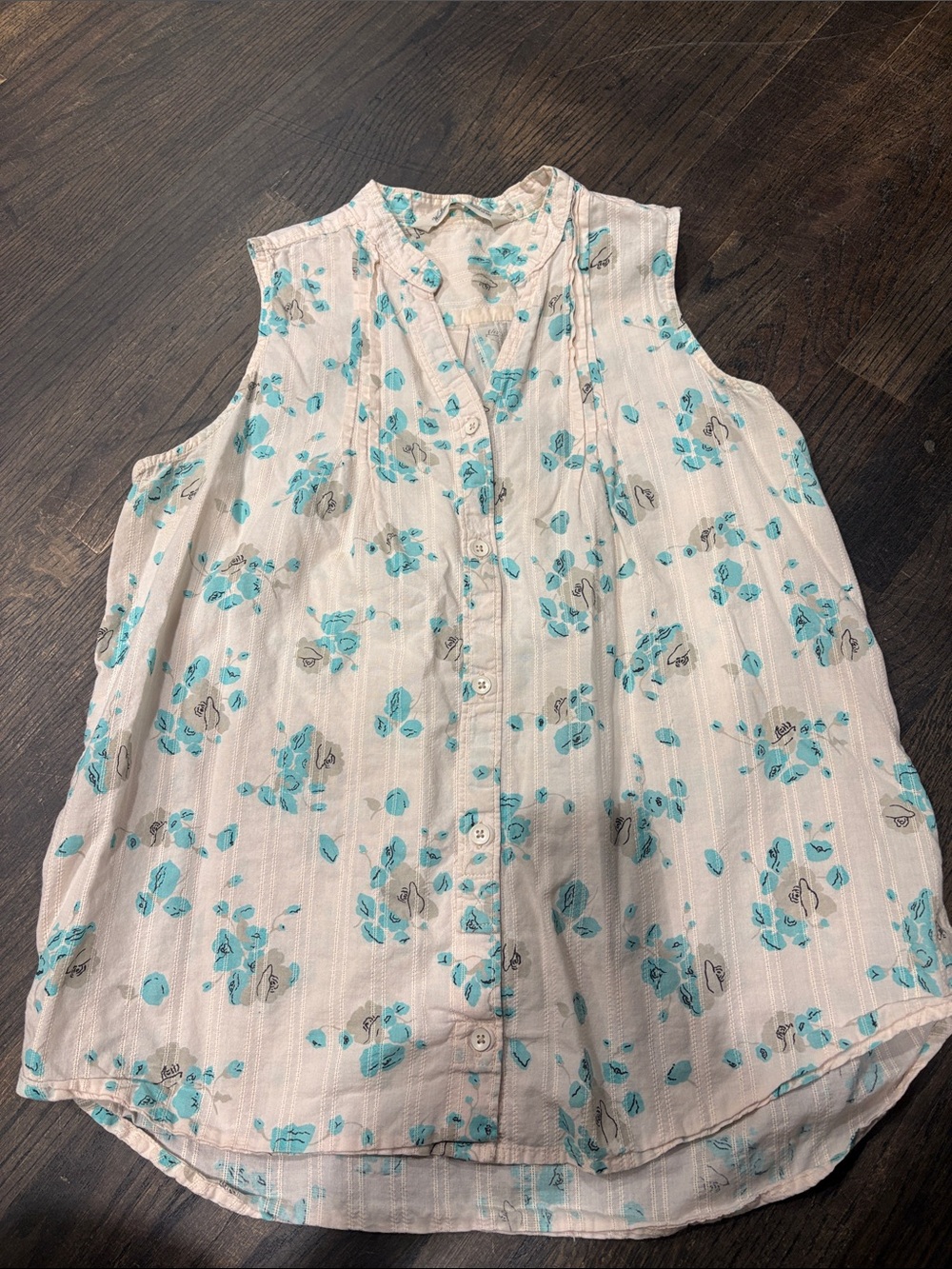 Woolrich White Sleeveless Button-Front Camisole with Aqua Floral Print